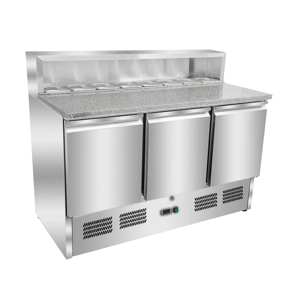 RoHS CE TUV 580L Ventilated with Marble Granite Prep Table Commercial Double Doors Smart Refrigerator for Commercial Restaurant Hotel Chiller Counter