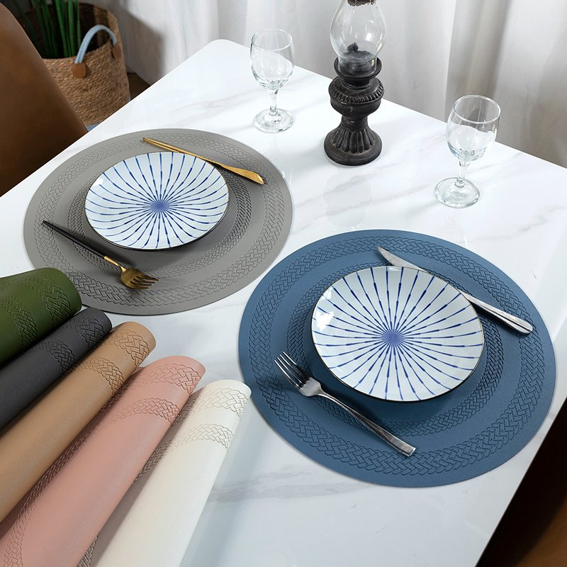 Wholesale Home Use Leather Custom Placemat PVC Round Dining Europe Market Table Mats