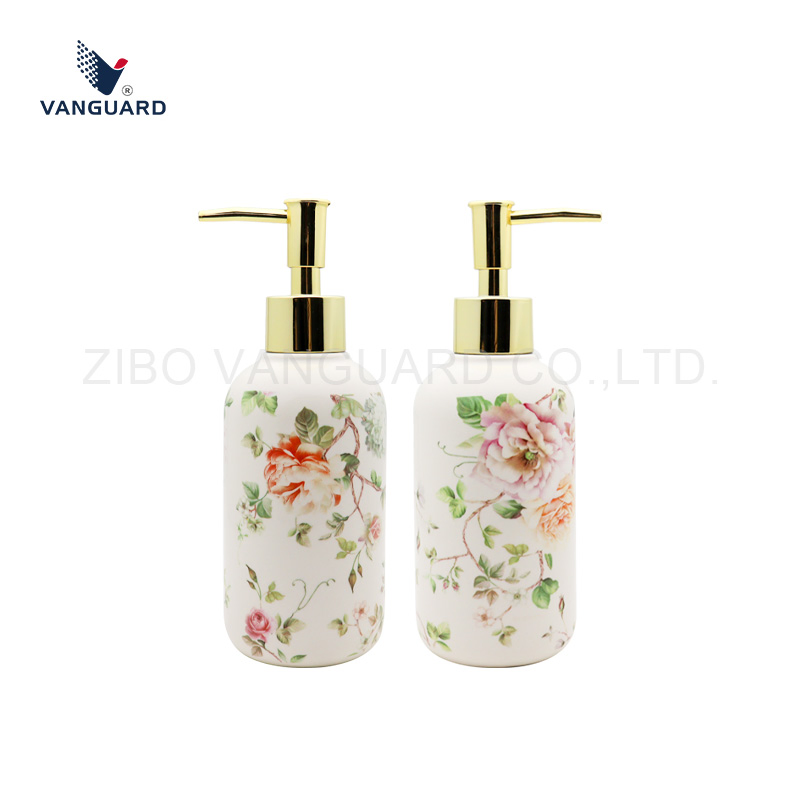 Premium Ceramic Body Wash Bottle Custom Porcelain Refillable Shower Gel Bottle with Pump Head