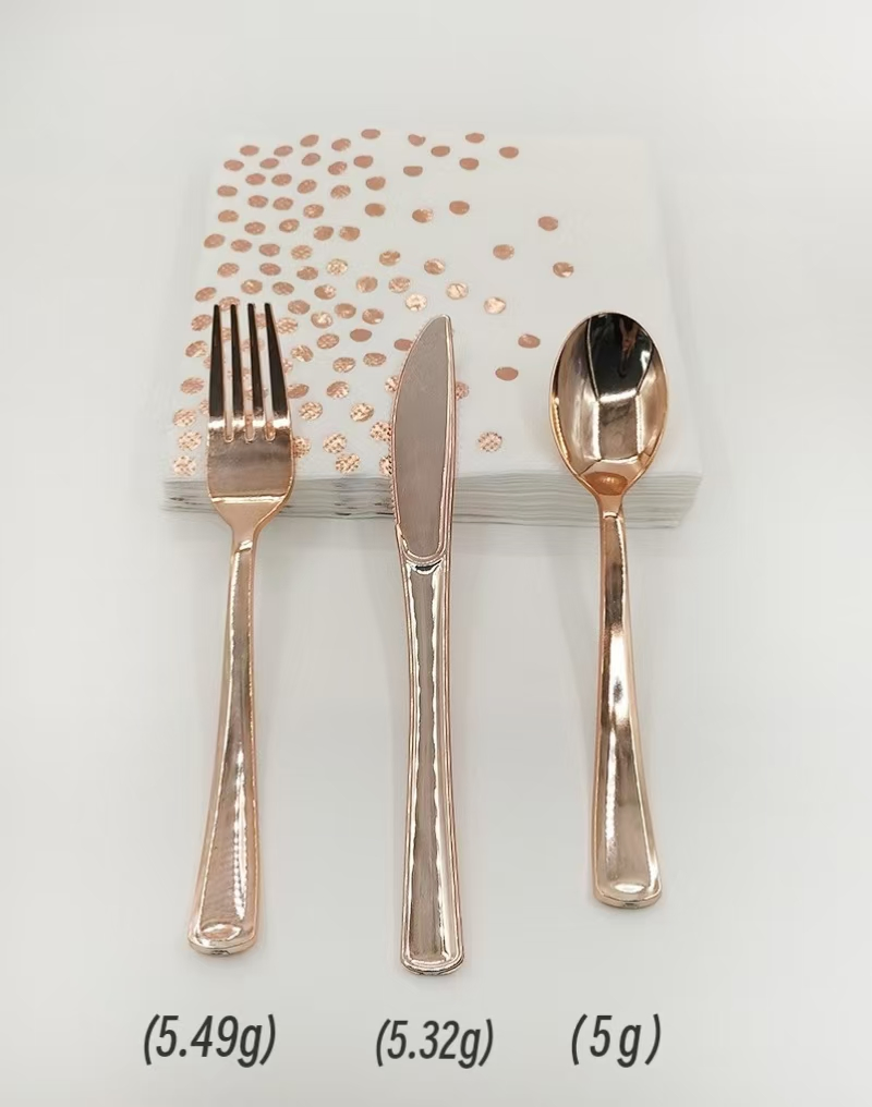 Wholesales Disposable Gold Plastic Cutlery Dinner Tabeleware Set Egg Cutlery Set Golden