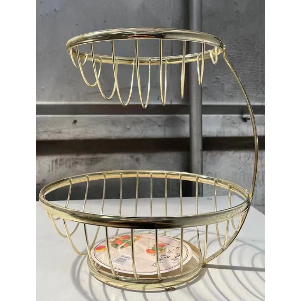 Large Capacity 2-Tier Countertop Fruit Basket Bowl with Banana Hanger Mi24437