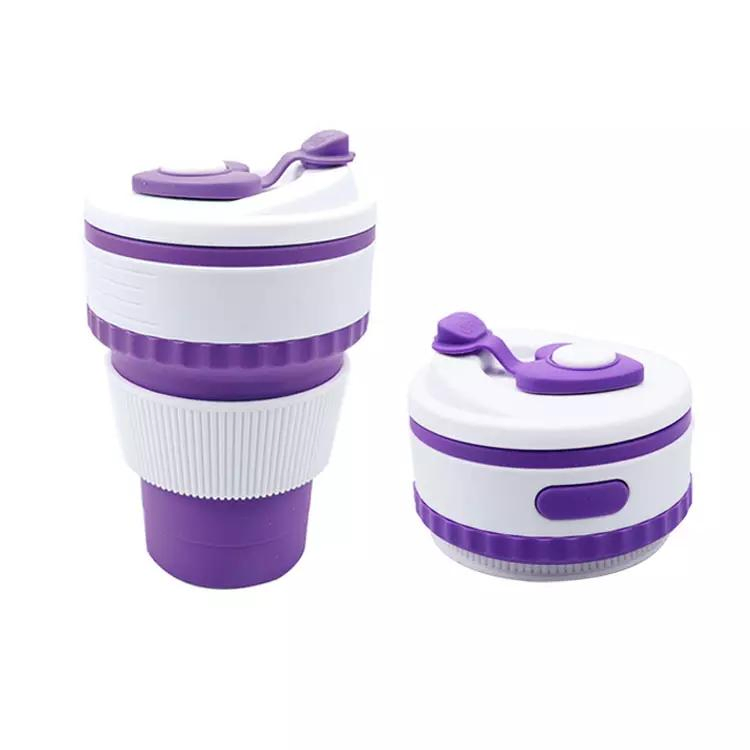 BPA Free Silicone Reusable Travel Foldable Coffee Cup with Lid