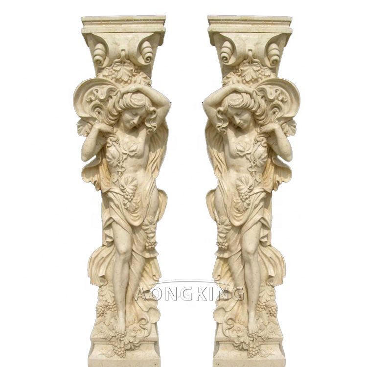Yellow Marble Sculpture Pillar Luxury Column for Villa Decoration