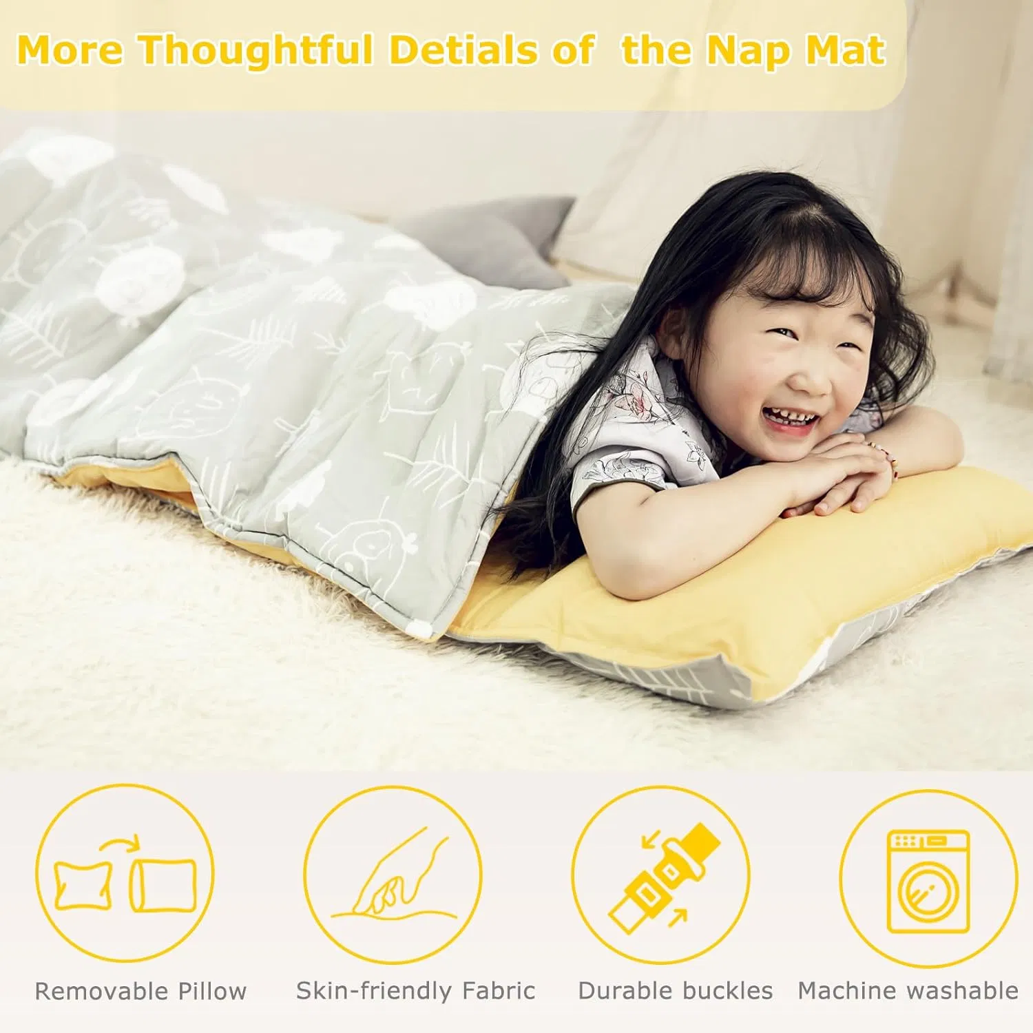 Toddler Nap Mat with Removable Pillow and Blanket