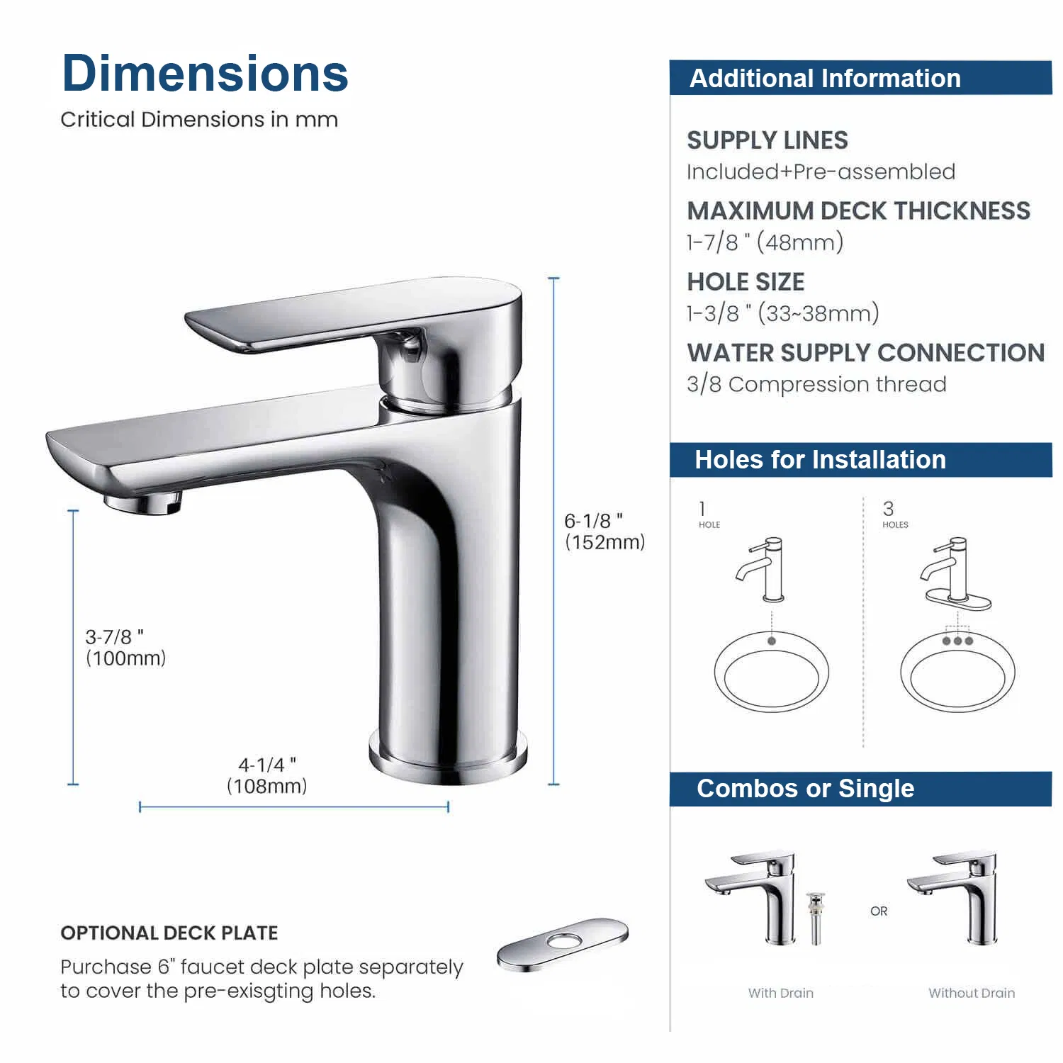 New Design Brass Bathroom Chromeplate Basin Tap Mixer Faucet