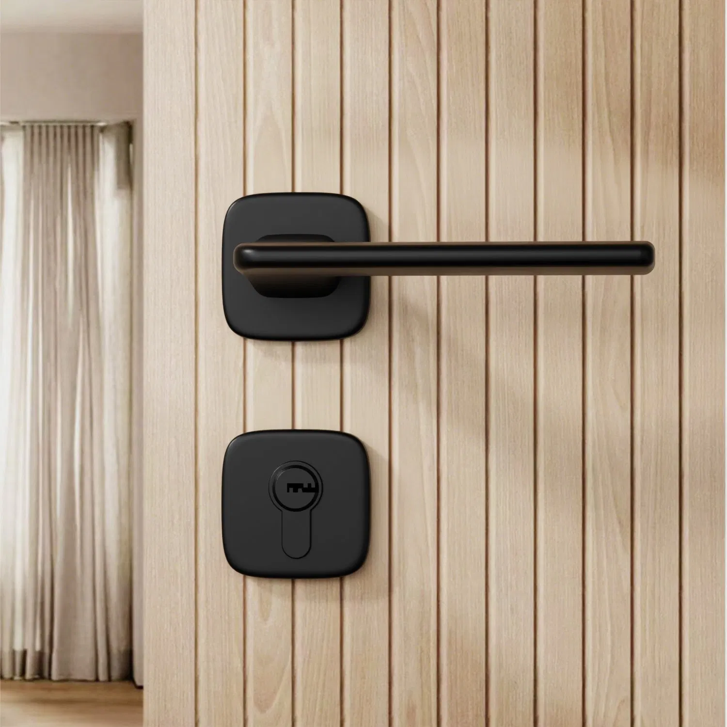 Chinese Factory Stylish Matte-Black Zinc Alloy Lever Door Handle with Square Rosette for Interior Wooden Doors OEM/ODM