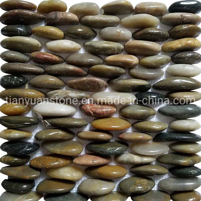 Flat Natural Stone Sliced Pebble Mosaic Tile