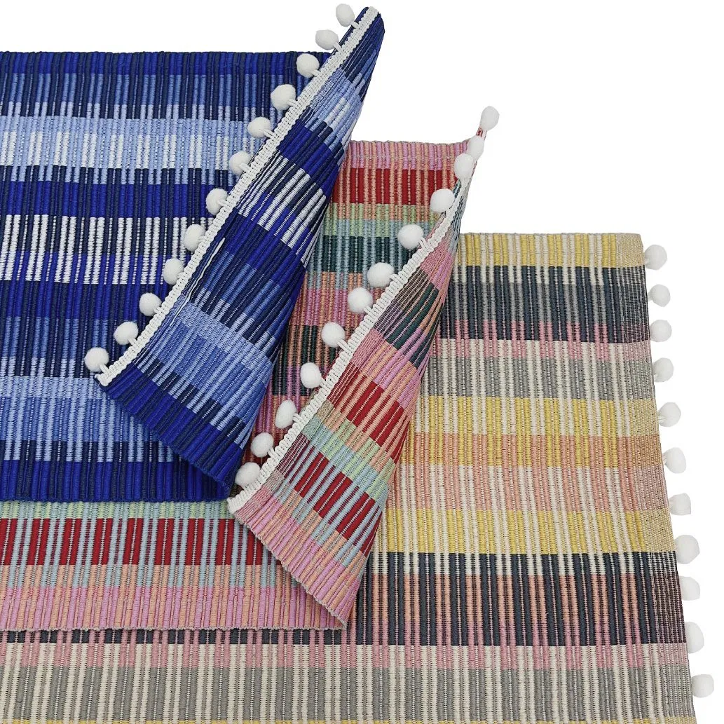 Fringed Stripe Tabletop Placemat Set for Dining Room Kitchen Table Decor