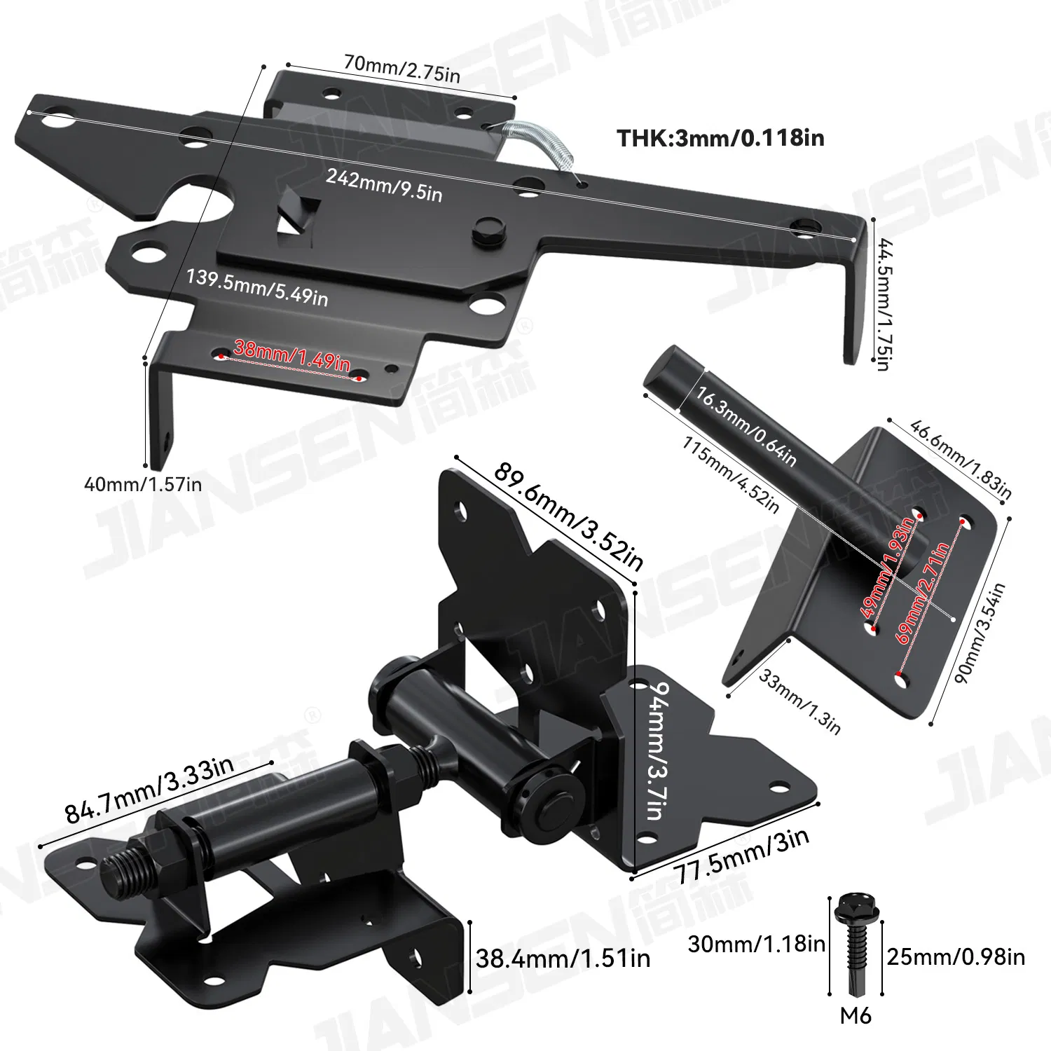 Heavy-Duty Self Closing Stainless Steel Hinges and Latch Hardware Kit for PVC Fence Gates