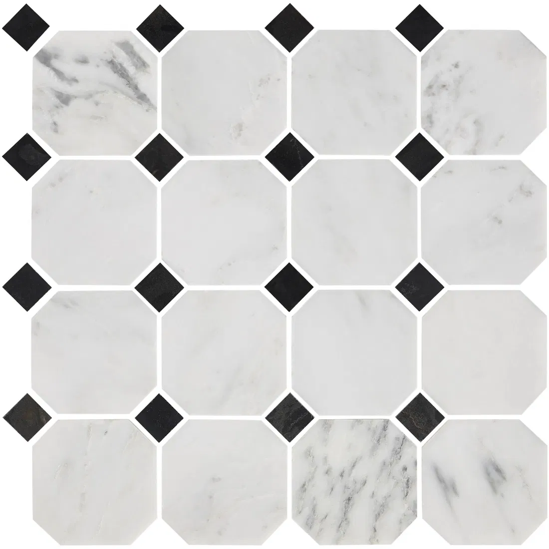 Hampton Hermosa Polished &Tumbled Octagon Marble Mosaic Wall and Floor Tile - 3 X 3 in.