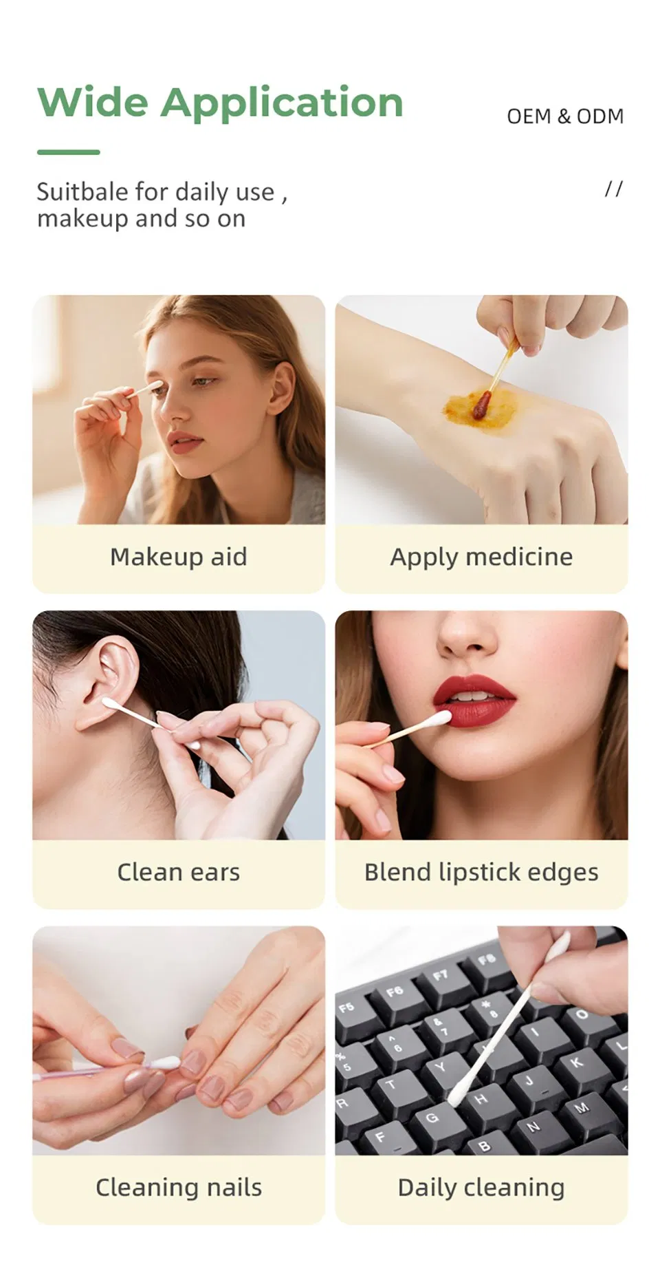 Flexible Paper Stick Swabs Cotton Applicators for Newborn Care Makeup Correction
