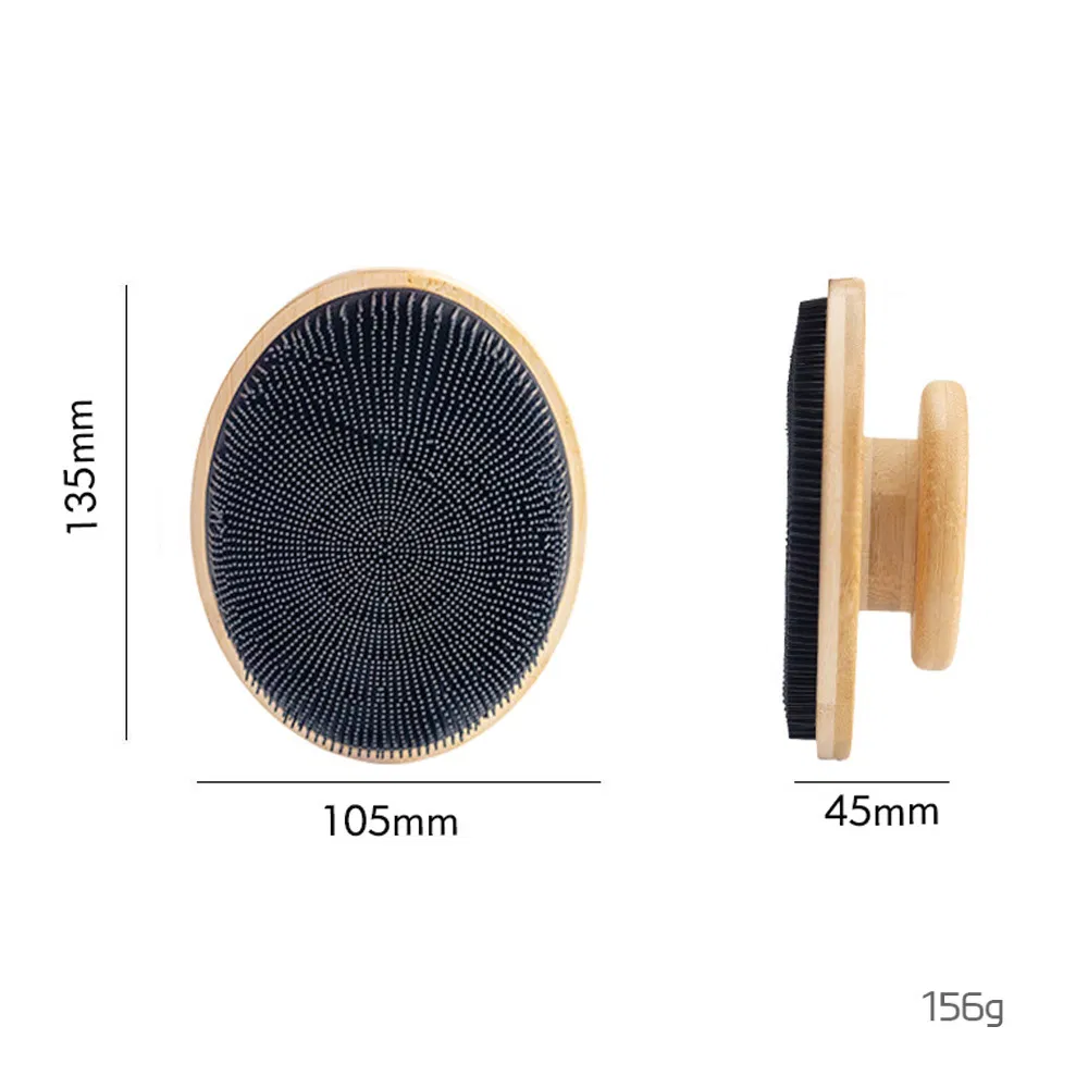 Fine Silicone Exfoliating Body Shower Bath Brush with Bamboo Wood Handle