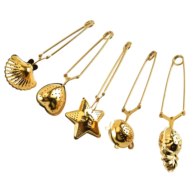 Gold Stainless Steel Tea Strainer Loose Leaf Tea Infuser with Long Handle