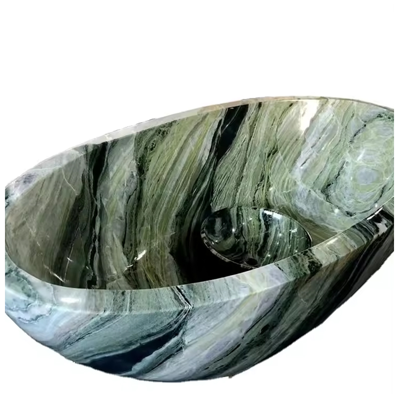 Chinese Floor Standing Oval Shangri La Green Marble Bathtub