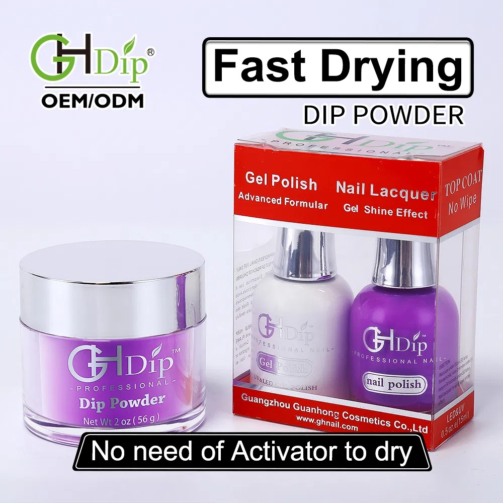 Purple Nail Fast Drying Dipping Powder 3 in 1 Color Match Gel Polish and Nail Lacquer