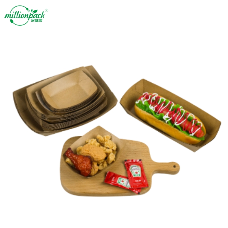 Microwave Safe Kraft Paper Boat Tray Packaging Box for Convenient Reheating Use