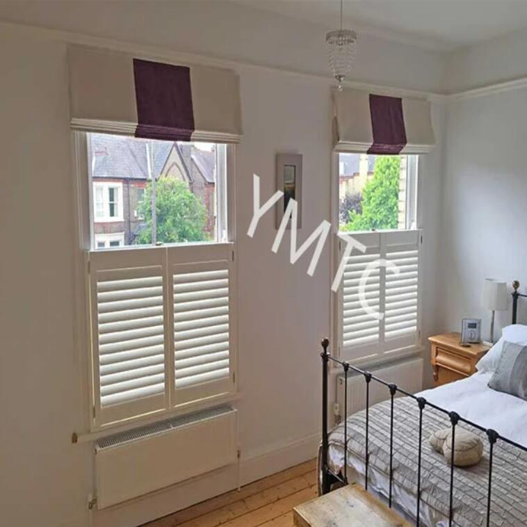 White Painted Half Window Baswood Paulownia Wood Plantation Shutter Cafe Window Shutter