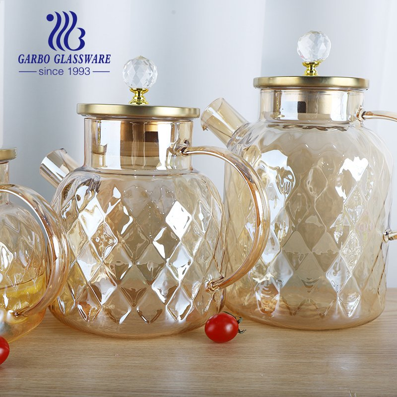 Iron Electroplating High Borosilicate 1200ml Amber Color Glass Kettle