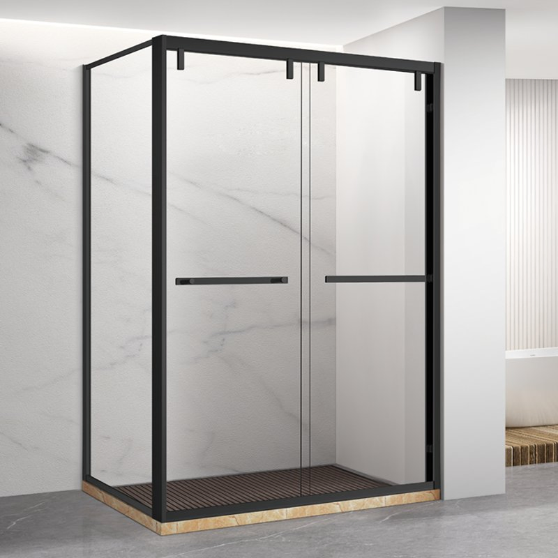 Bathroom Double Sliding Shower Door Square Glass Shower Enclosure