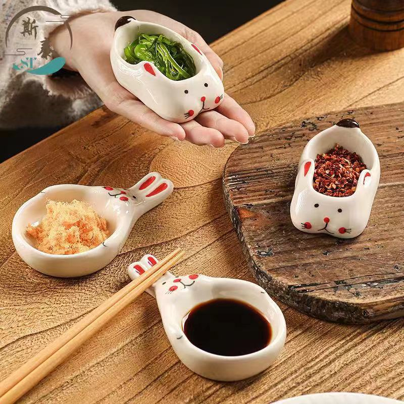 Adorable Bunny-Shaped Ceramic Condiment Dish - Whimsical Dipping Bowl for Sauces & Oils