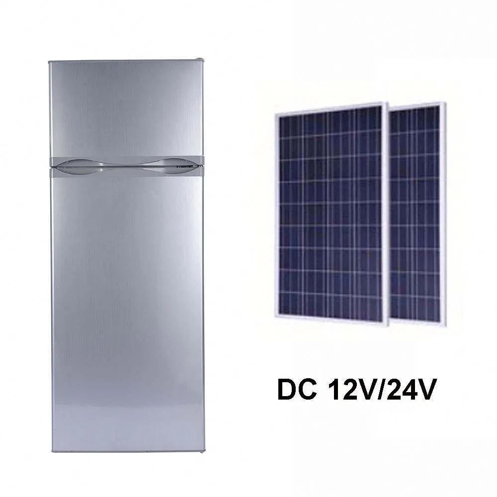 218L China Factory Double Door Fridge DC 12V Solar Power Refrigerator Freezer