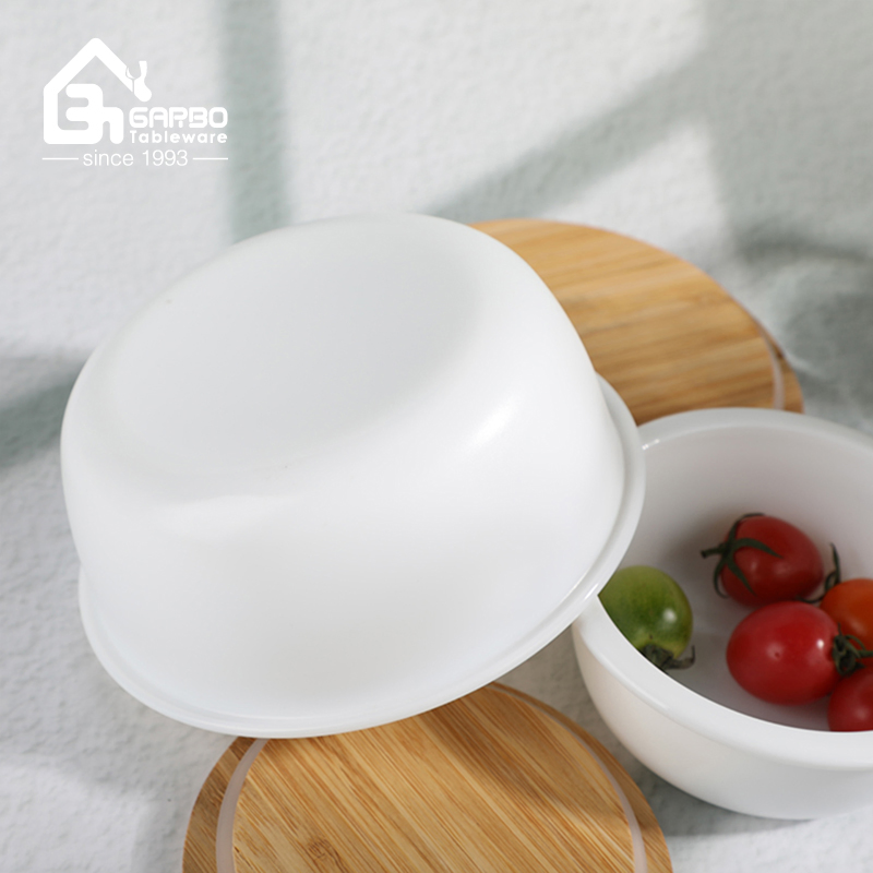 Factory Unique Multi Shape Opal Glass Food Container with Bamboo Lids