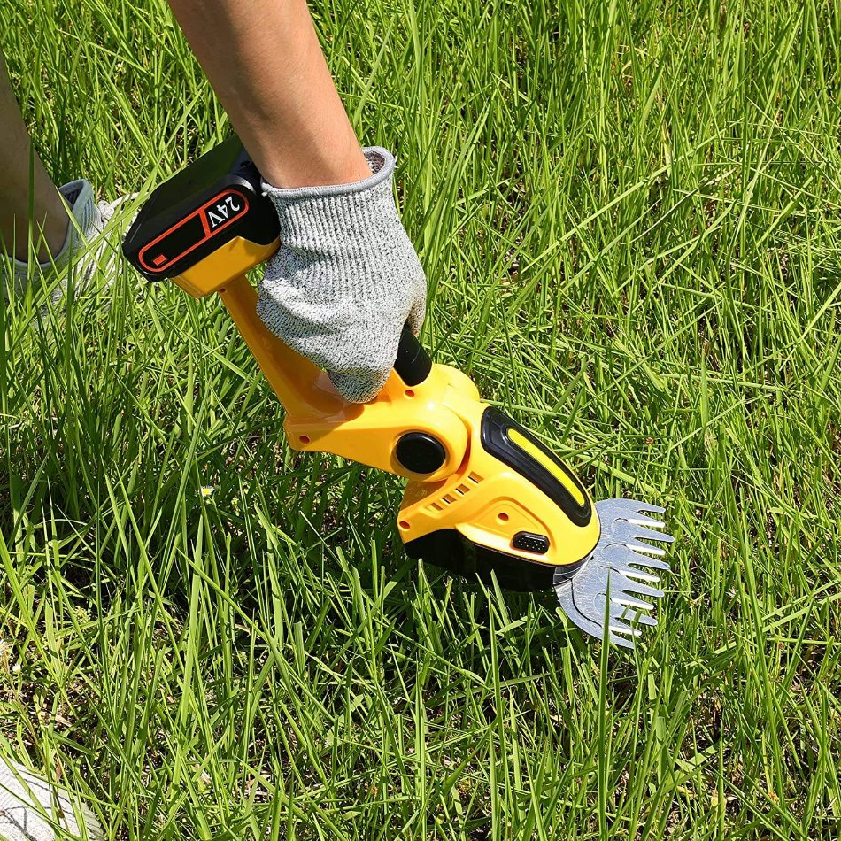 2-in-1 Handheld Electric Hedge Trimmer, 24V Cordless Hedge Trimmer with Battery and Charger Included, Grass Shears & Shrub Trimmers for Garden