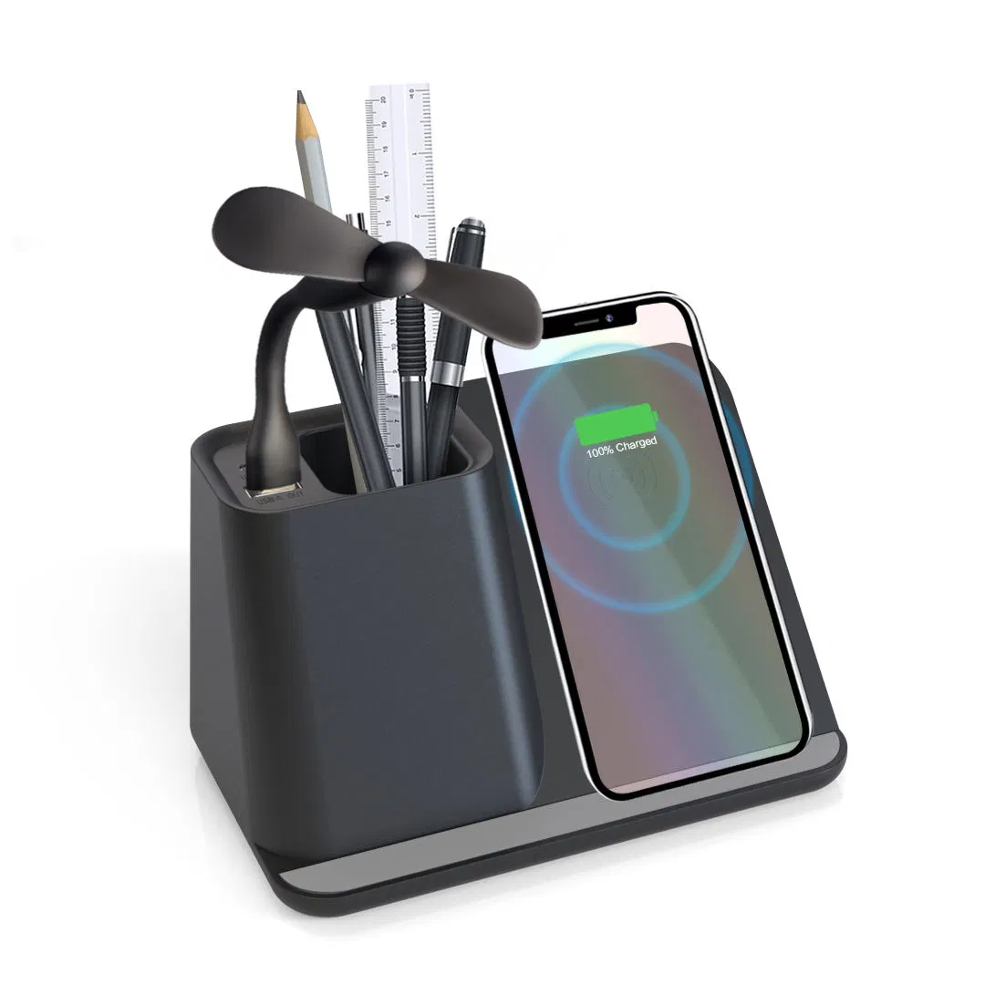 Company Gifts Wireless Charger Pen Holder with Lighting Logo Office Desktop Promotion Pen Container Charger