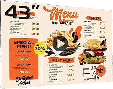 43'' Commercial Digital Signage Display for Business, All-in-One, 4K UHD, 500 Nits, HDMI, USB, LAN, WiFi, 3-Year Waranty, 24/7 Operation