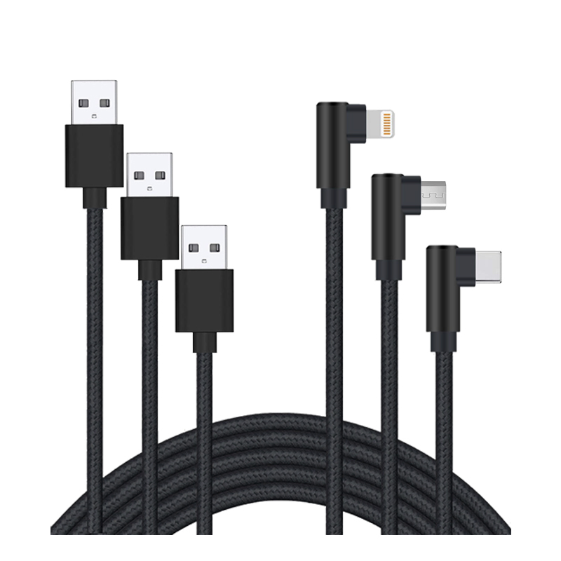 Wholesale Micro Fast Black Nylon Braided Micro USB 2m Cell Phone Charger Long Right Angle Data Cable