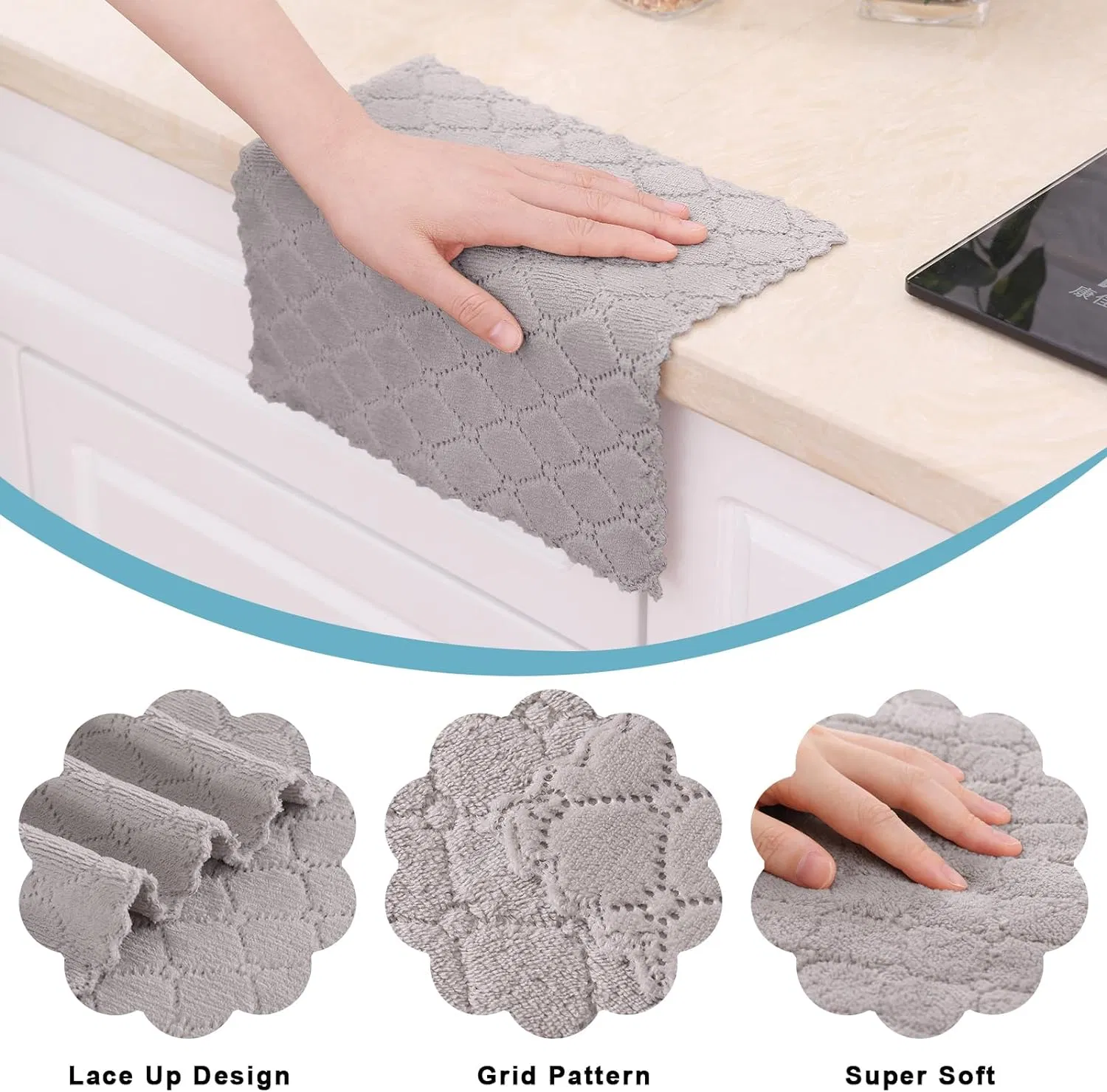 Velvet Dish Towels Super Soft and Absorbent Coral Velvet Dish Towels, Nonstick Oil Fast Drying Kitchen Cleaning Cloths