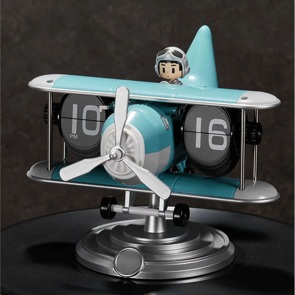 Hight Quality Retro Mechanical Airplane Page Flip Quiet Table Clock