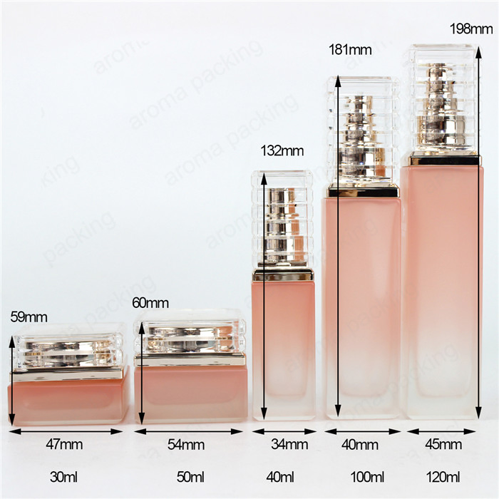 Luxury Pink Skin Care Set Bottles Empty Glass Cosmetic Cream Jars and Bottles