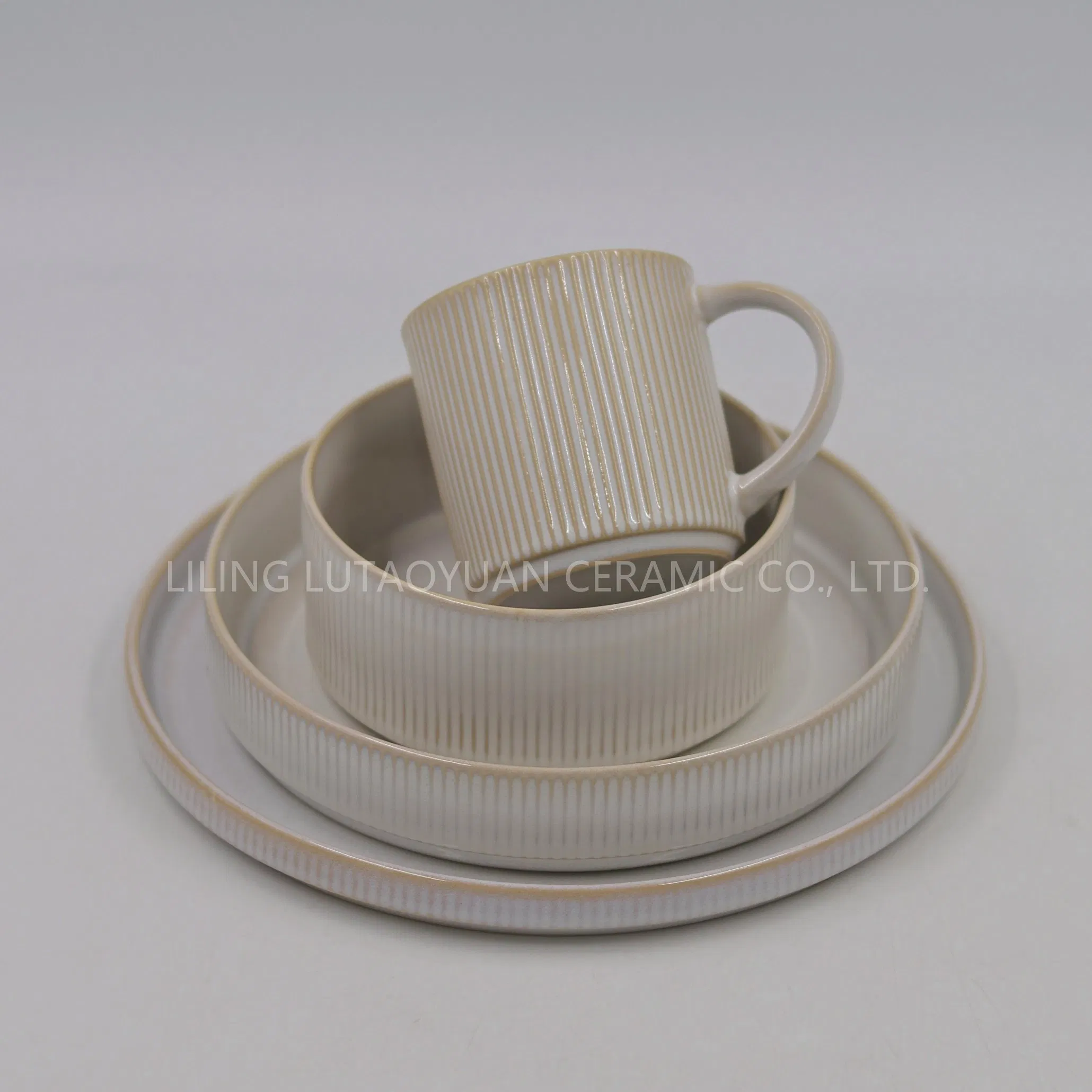 Source Factory Wholesale Porcelain Vertical Grain Reaction Glaze Set, Tableware