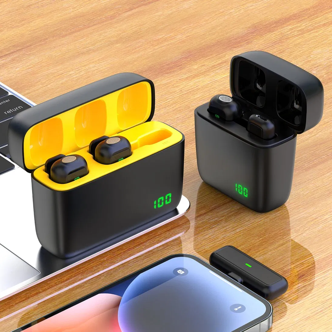 2 Mics Noise Reducatio Live Stream Wireless Lapel Microphone with Charging Base