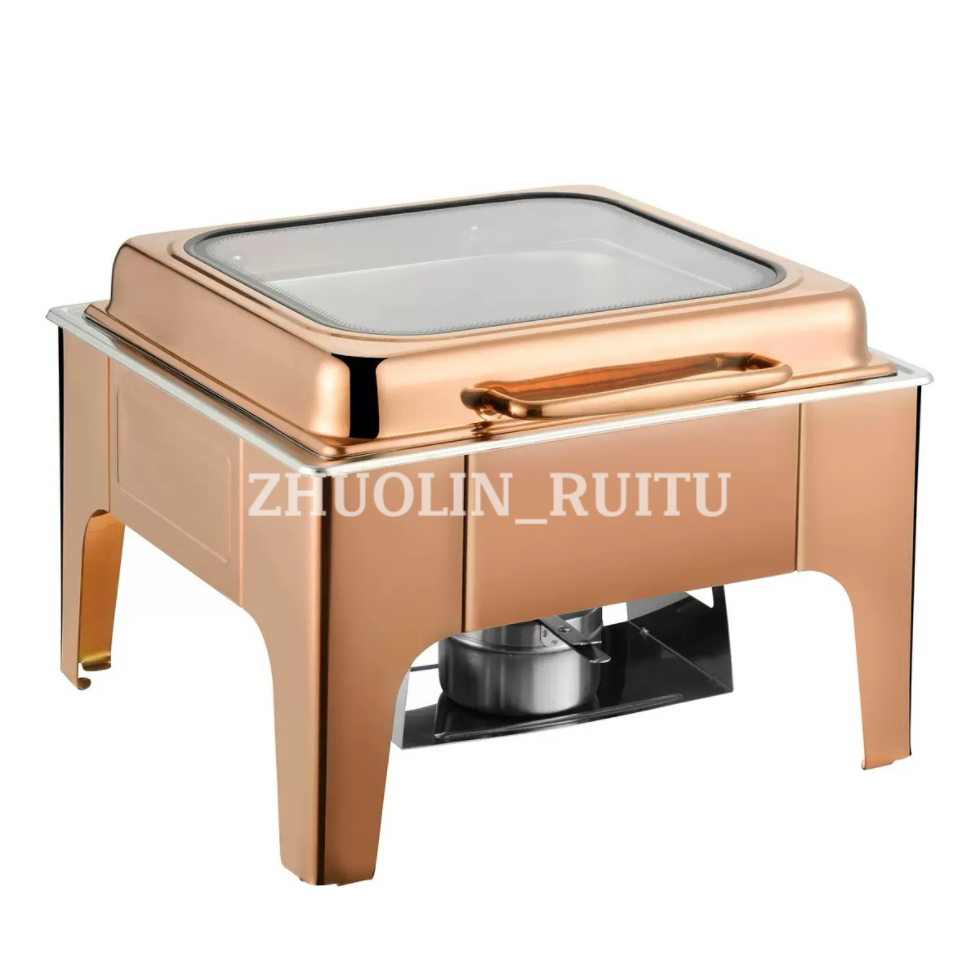 9L Rectangular Glass Lid White Catering Service Heating Pot Thicken Chaffers Chafer Dish Food Warmers Buffet Chafing Dishes for Catering