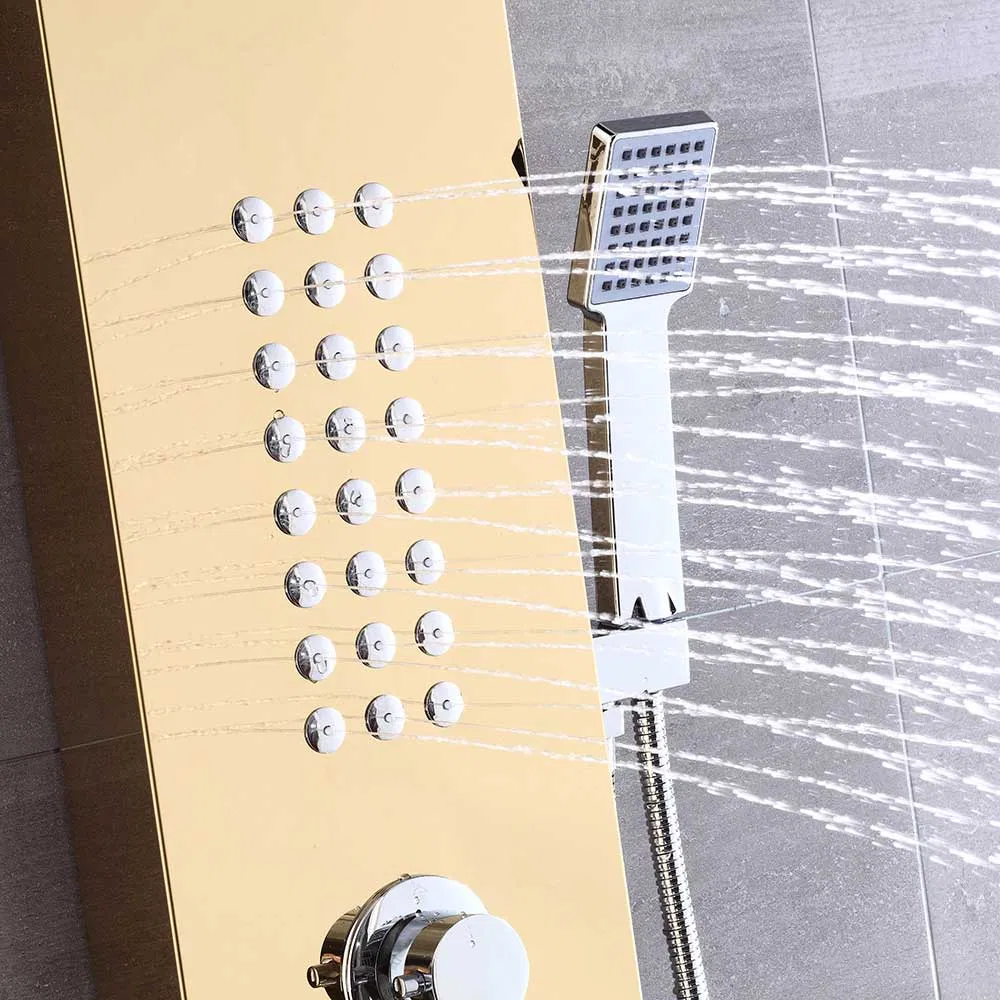 Brushed Gold Waterfall SUS304 Bath Tub Bathtub Bath Bathroom Shower Faucet and Wall Panels Set