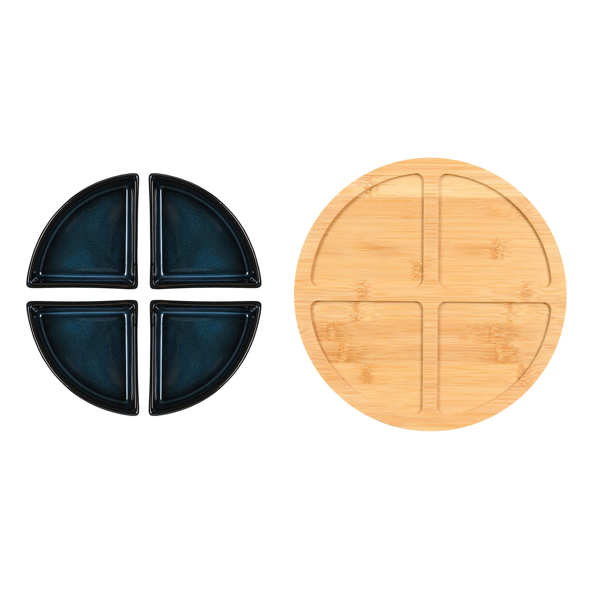 Color Glaze Servingware Porcelain Plates Wholesale Dinner Plate with Bamboo Tray