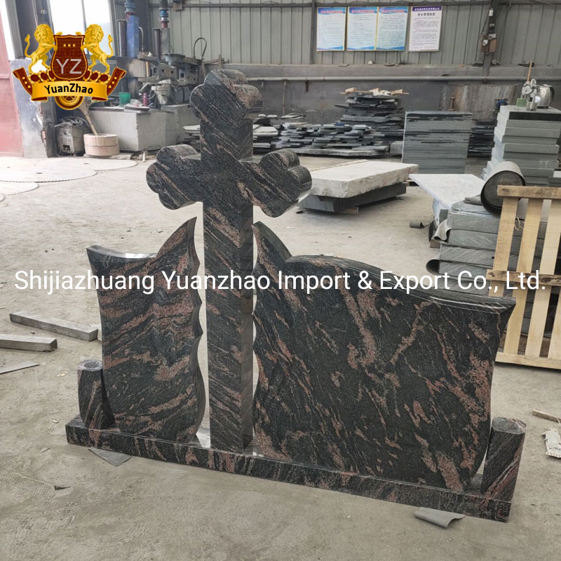 Outdoor Stone Monument Grey Granite Cross Design Tombstone