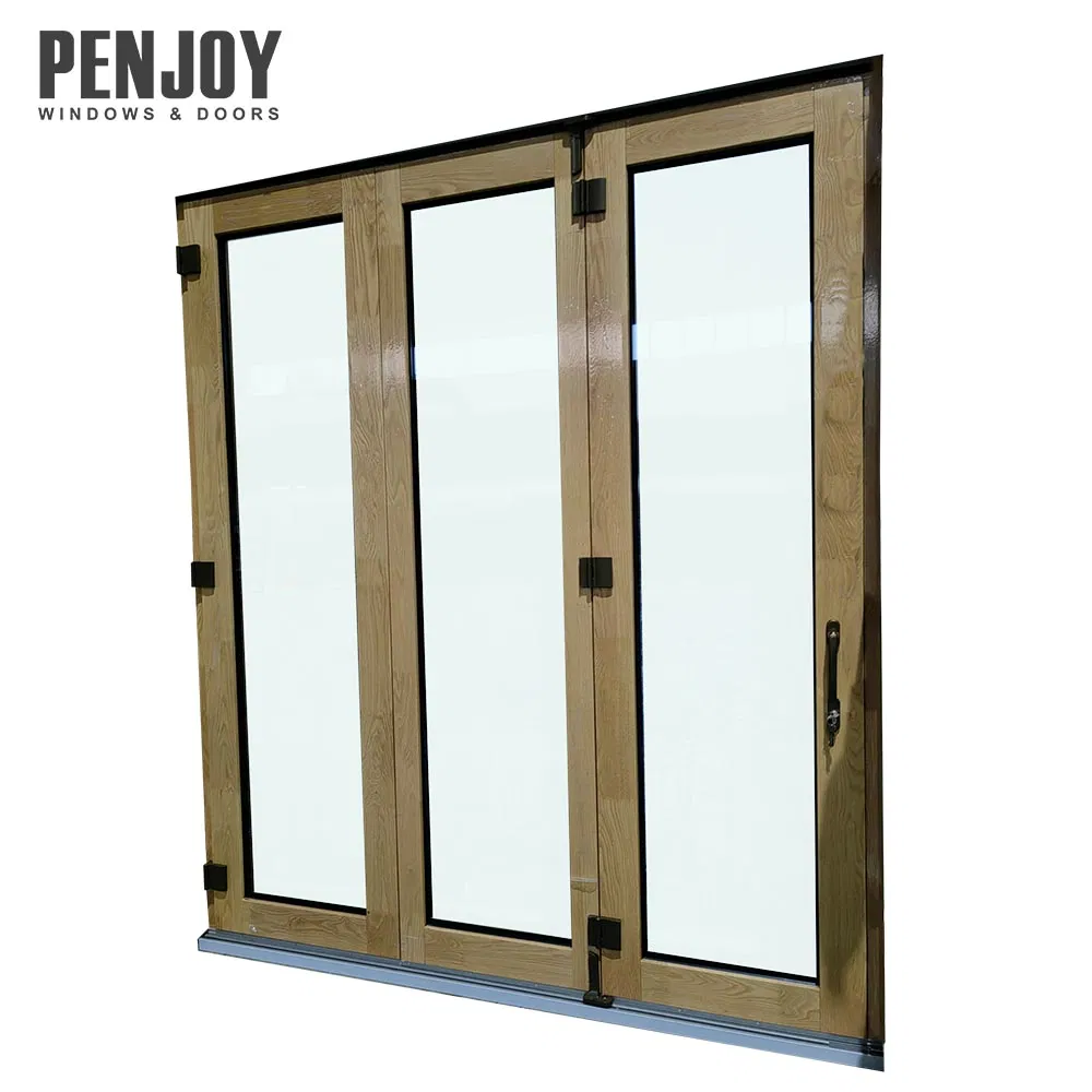 Penjoy Energy Efficient Tempered Glass Custom Solid Wood Bi-Folding Door