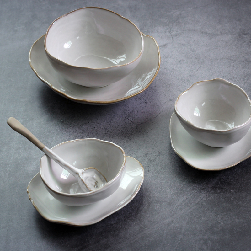 Stoneware Dishes Plates Ceramic Dinnerware Sets with White Reactive Glaze for Home Hotel Restaurant