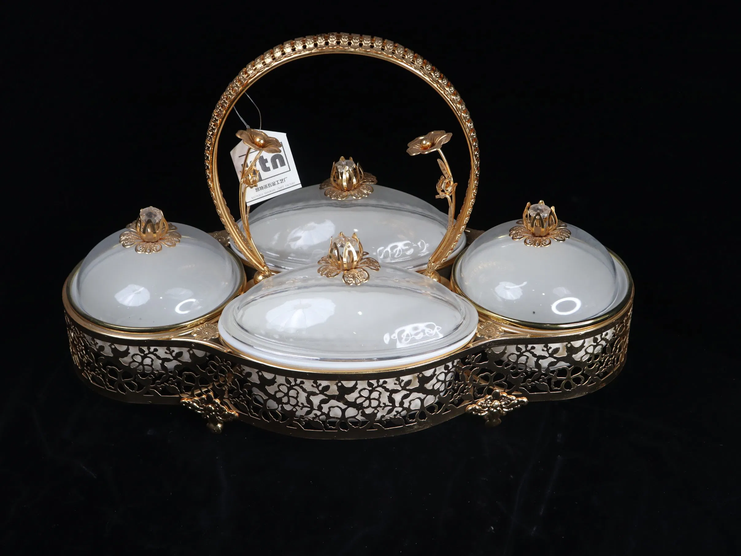 New Product Gold Plated Iron Tray with Plastic Bowl Set Candy Tray