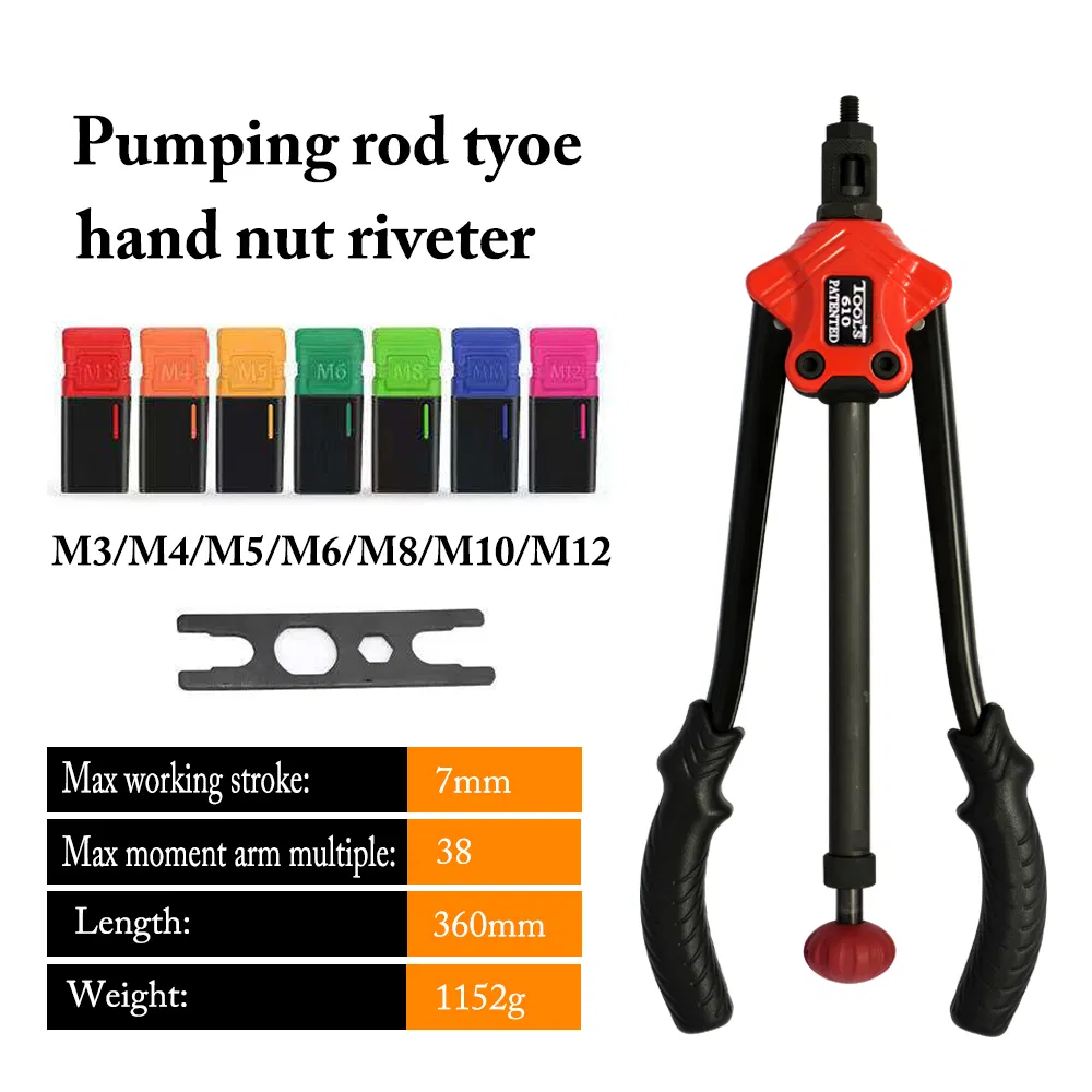 Bt-610 Rod Type Hand Nut Riveter Manual Pull Riveting Nut Gun Pull Cap Gun Pull Mother Gun M3-M12 Double Pull Mother Gun Nut Gun Set