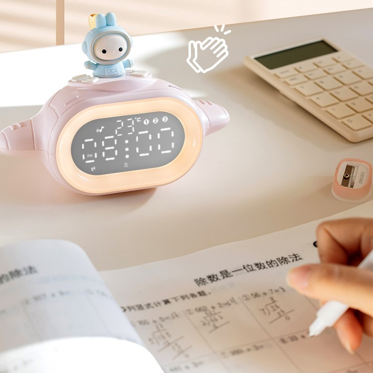 Bill Rabbit Spaceship Night Light Alarm Clock Multi-Function Voice Control Bedside Electronic Clock