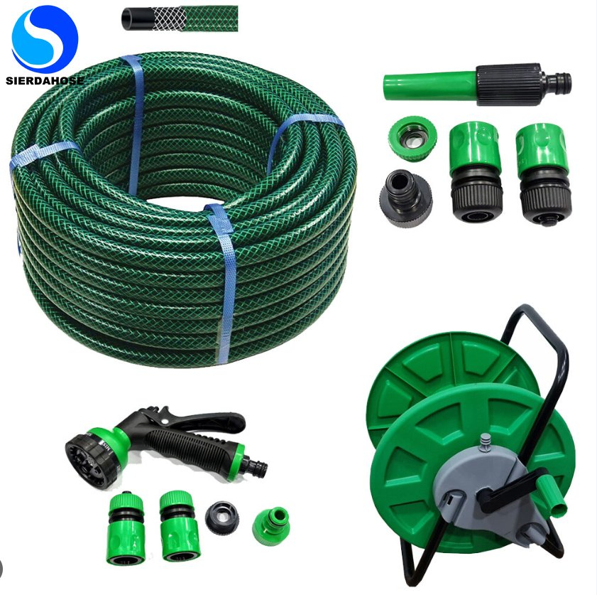 UV and Abrasion Resistance Green PVC Garden Water Hose for Irrigation Watering Garden Hose 5m 10m 15m 20m Set Accessories