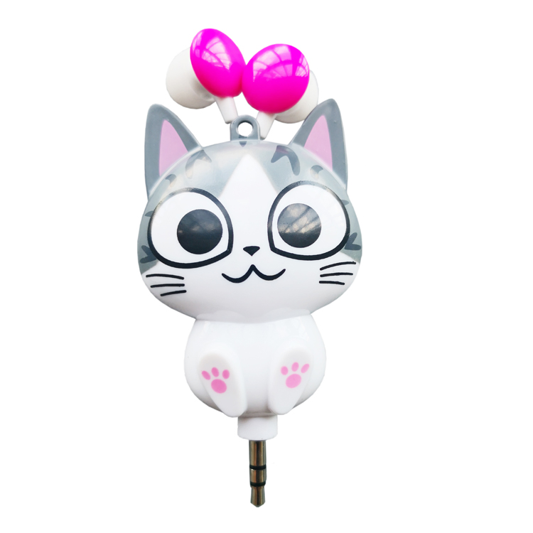Promotional Cartoon Cute Wired Music Earphones 3.5mm Jack Student Girls Wired Retractable Earbud Headset