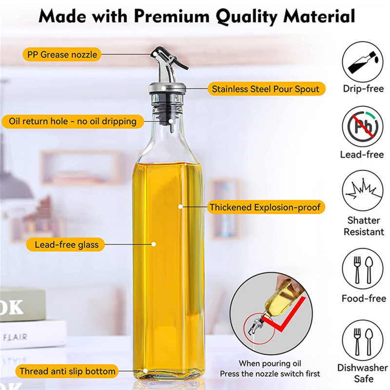 250ml 500ml Empty Square Clear Olive Oil Glass Bottle with Dispenser