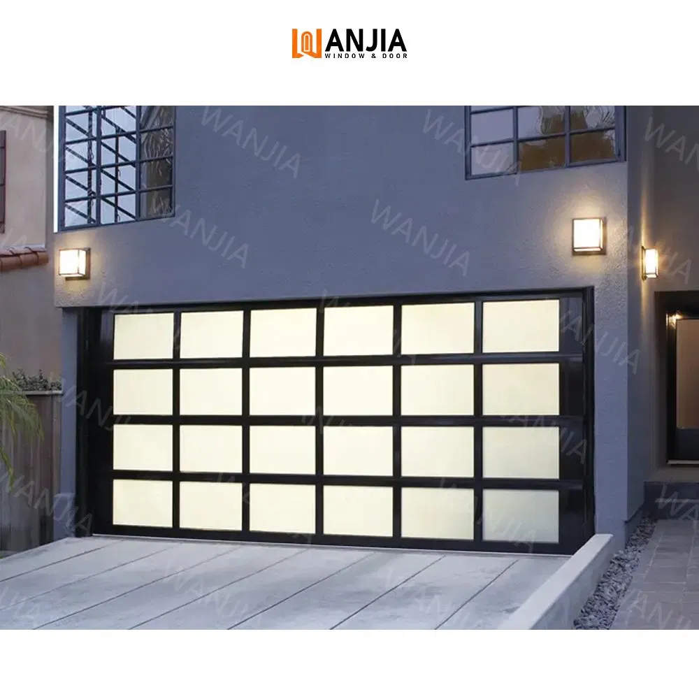 Automatic Black Aluminum Frosted Glass Sectional Residential Garage Door