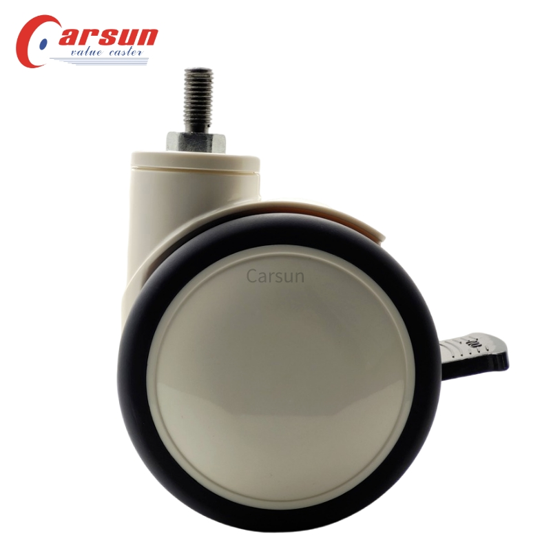 Medical Casters Manufacturer 5-Inch M12 Threaded Stem Double Brake Medical Casters Hospital Cart Bed Caster Wheels