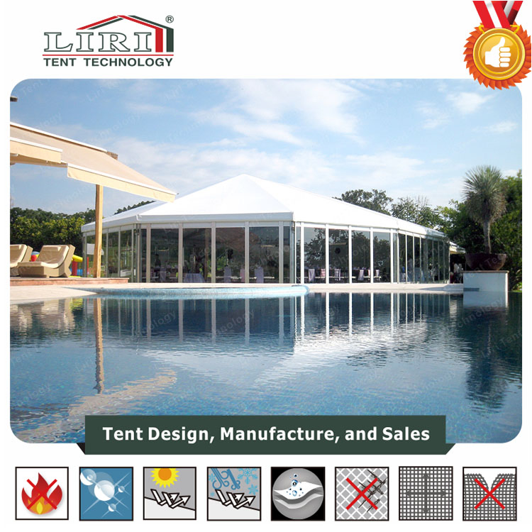 Outdoor Hexagon Tent with Glass Walls for Small Music Concert